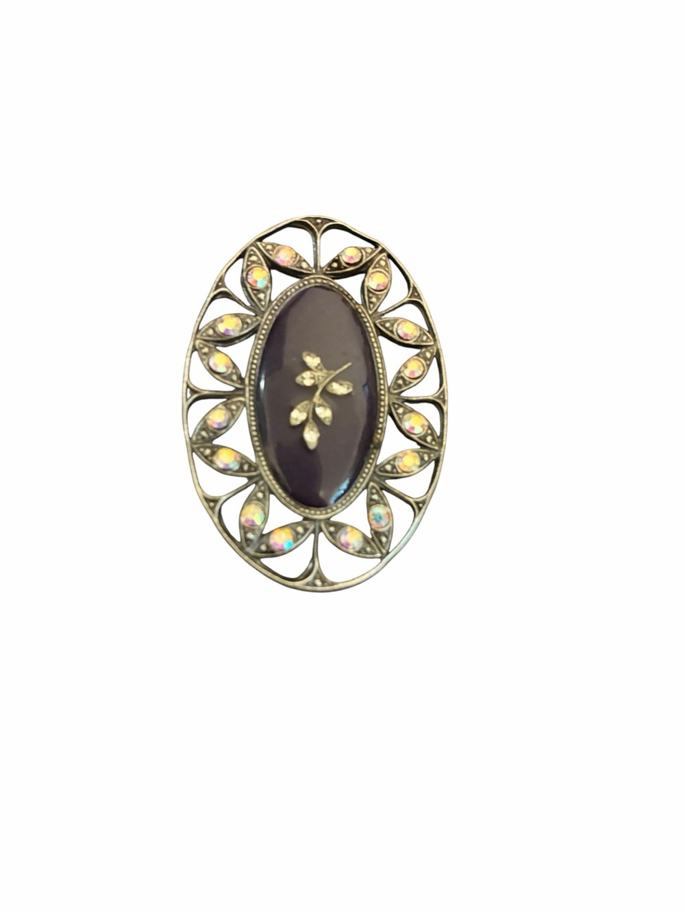 Catherine Popesco France Purple Cabochon AB Crystal Silver Tone Oval Brooch Pin